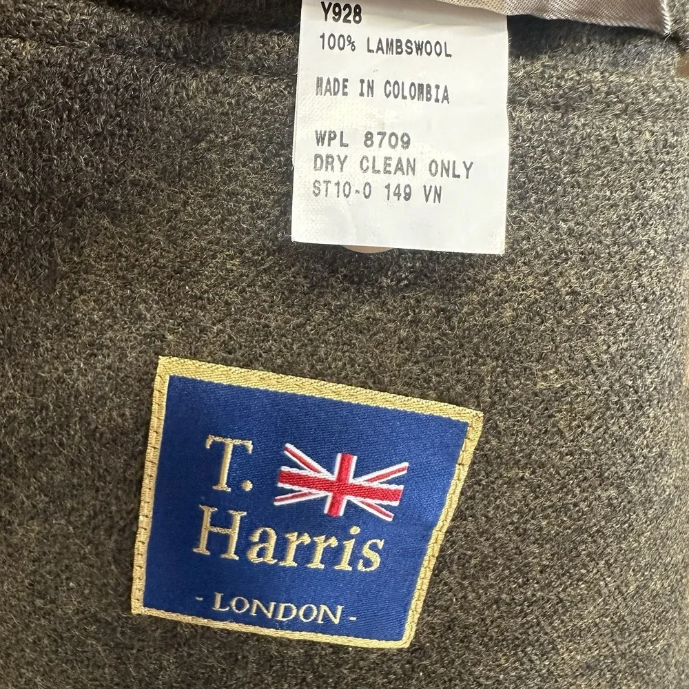T Harris London Blazer Mens Sz 42L Brown Green Lambswool Patch Pocket Sport Coat